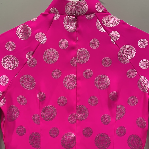 Vietnamese Ao Dai Fuchsia Women's High Collar Long Maxi Dress Size Small - Picture 9 of 11